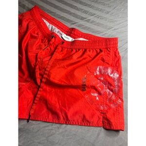 Diesel Only The Brave Red Swim Shorts Graphic Logo Drawstring Mesh Lined Womens